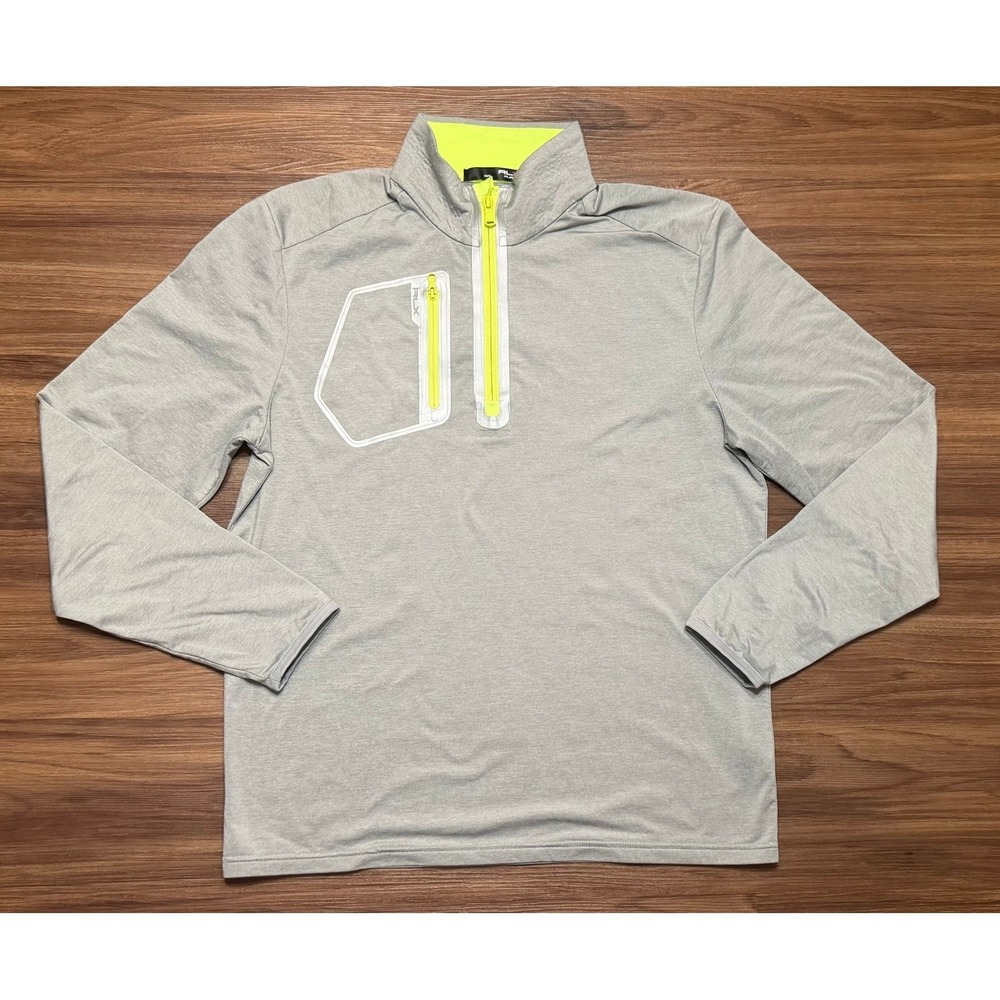 RLX Ralph Lauren Mens Gray Yellow Quarter Half Zip Golf Pullover Jacket Sz M